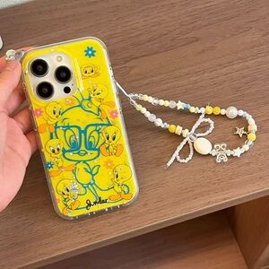Yellow Cartoon Character Phone Case with Beaded Strap